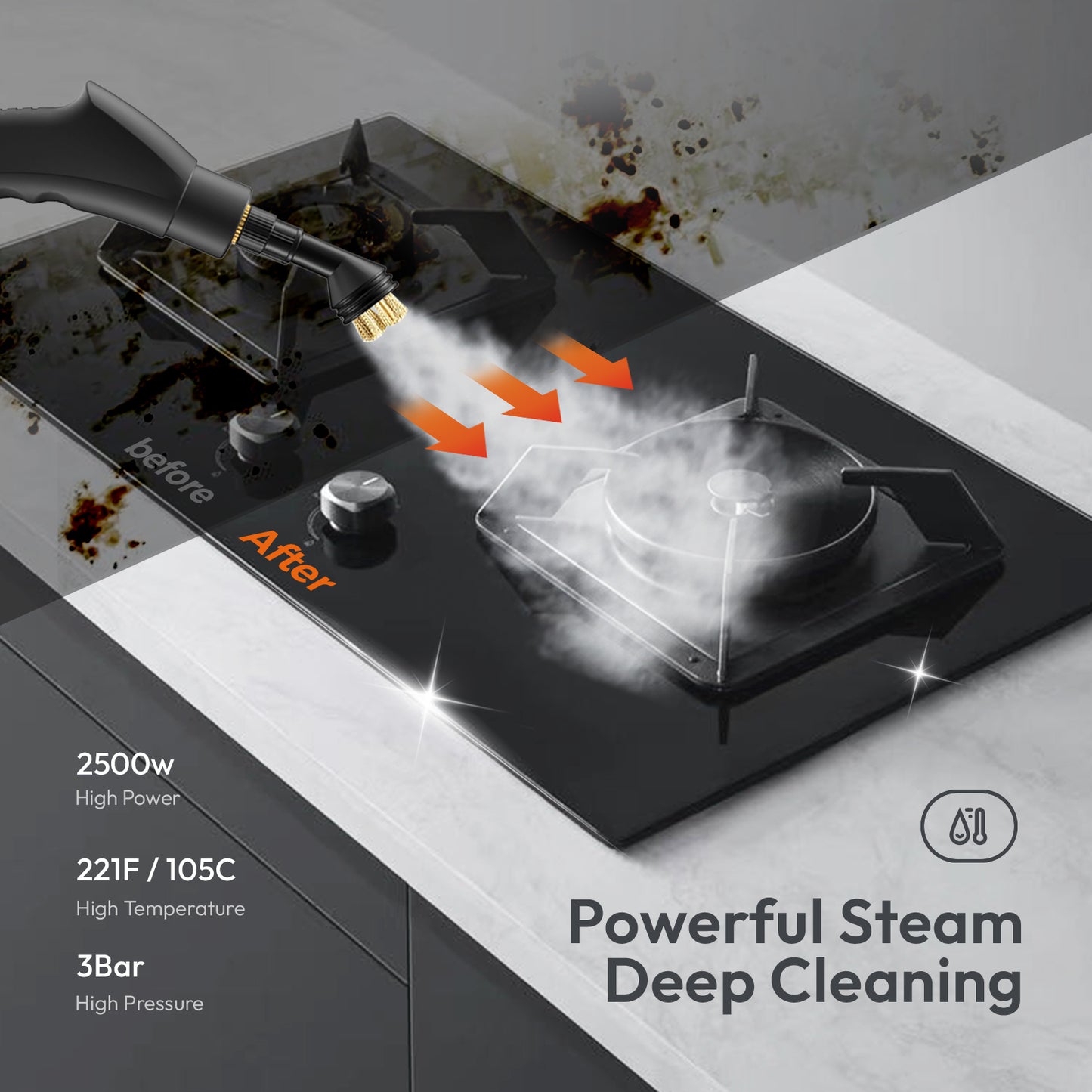 Handheld Steam Cleaner. 2500W Portable High Pressure Steam Cleaner with Multiple Brush Heads, High-Temperature Steam Cleaner for Home Use Kitchen Furniture Bathroom Car (White)