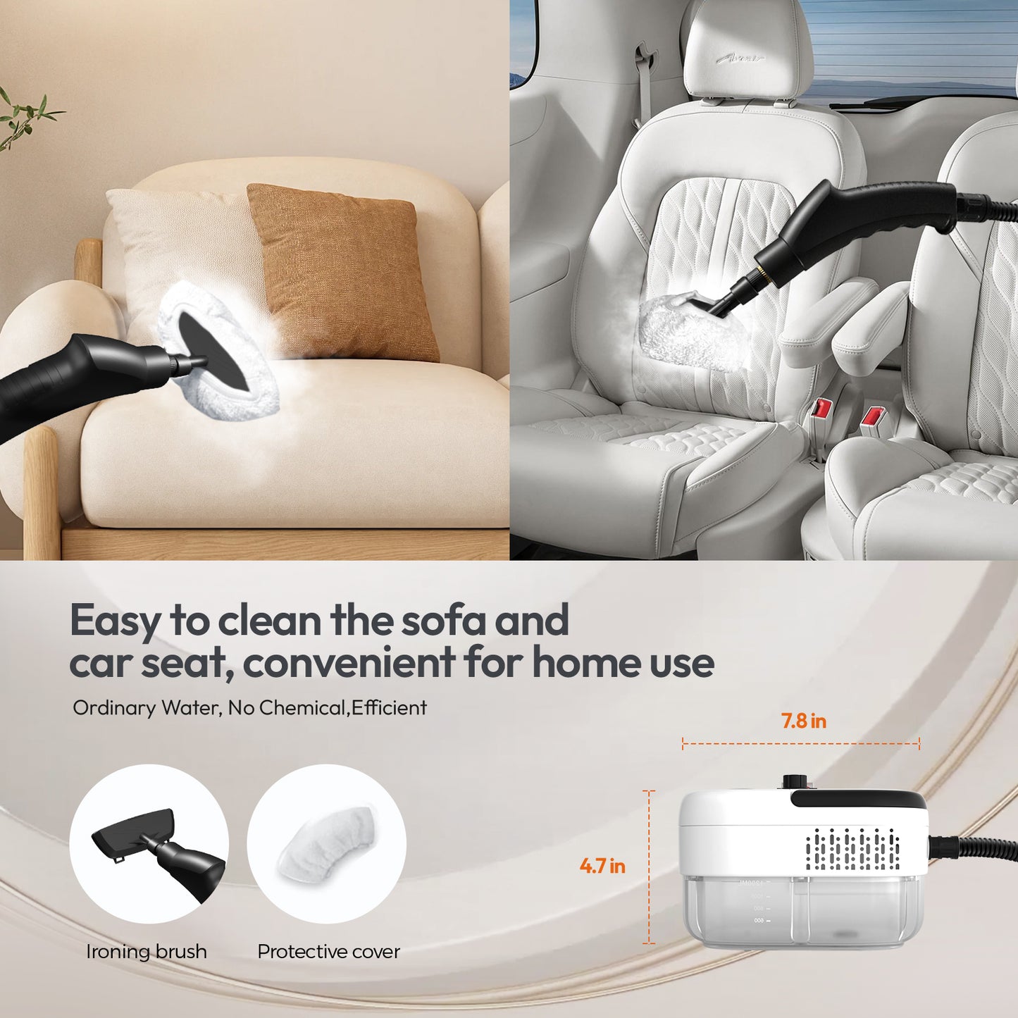 Handheld Steam Cleaner. 2500W Portable High Pressure Steam Cleaner with Multiple Brush Heads, High-Temperature Steam Cleaner for Home Use Kitchen Furniture Bathroom Car (White)