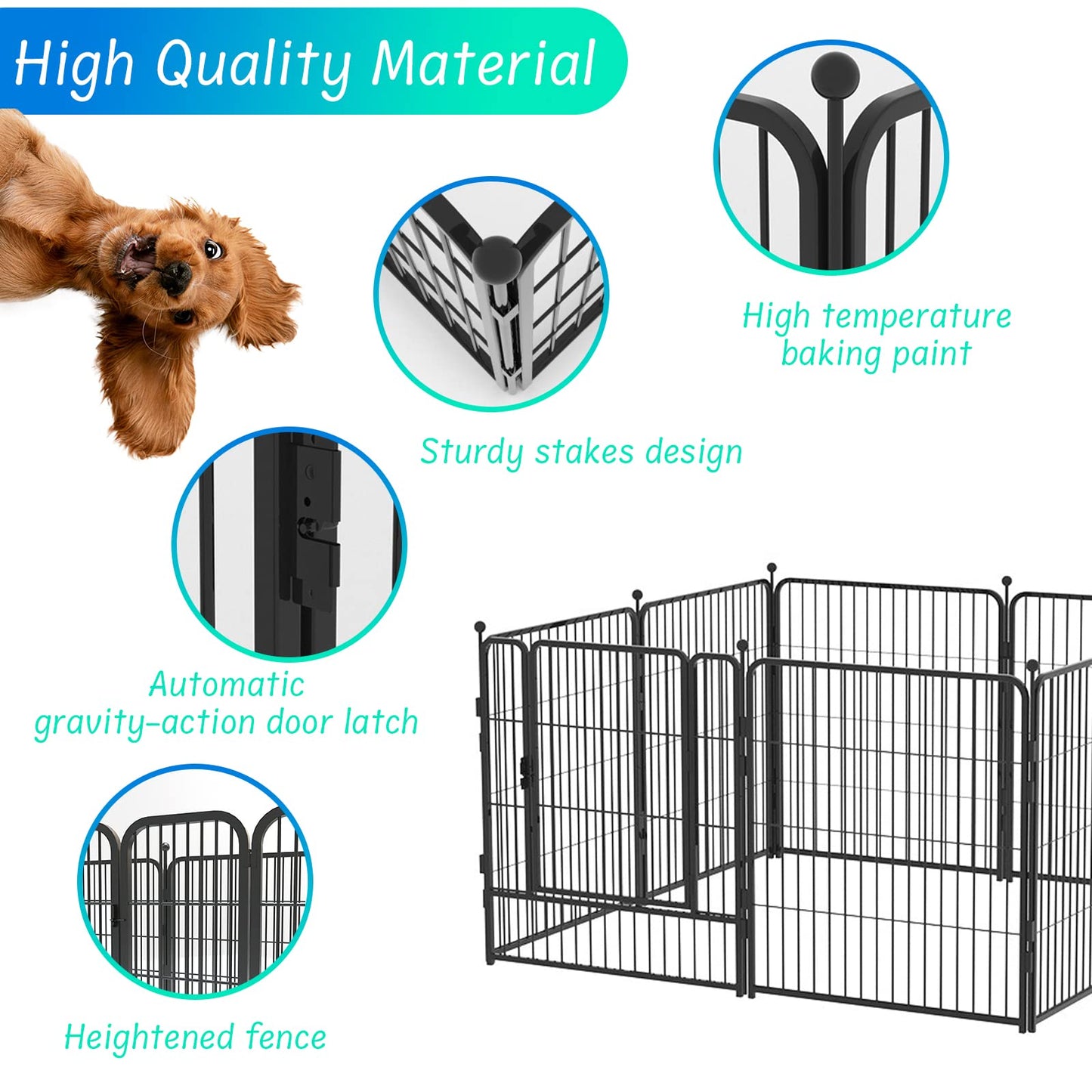 Dog Playpen, 8/16 Panels Dog Pen 32" Height Metal Pet Pen Dog Fence Exercise Pen with Doors for Large/Medium/Small Dogs, Foldable & Portable Animal Pen for Indoor / Outdoor Use