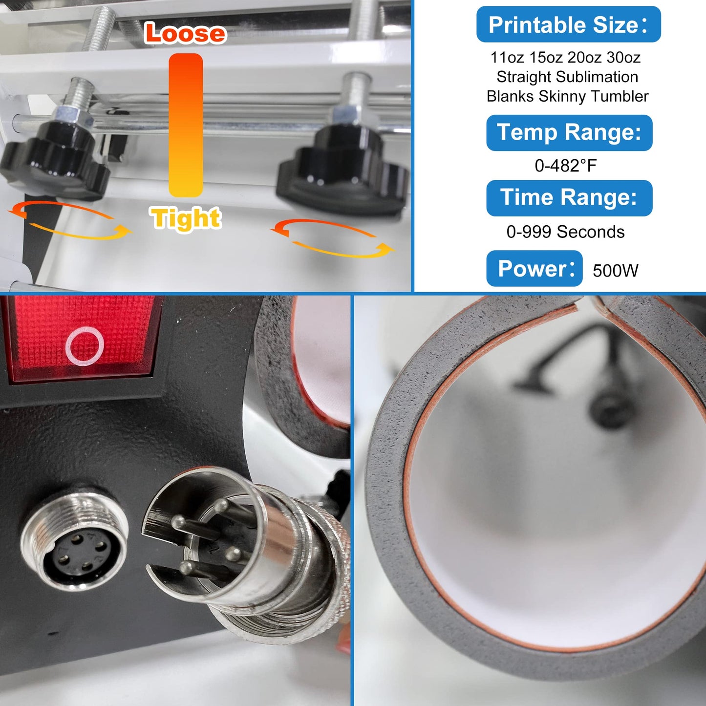 110V Tumbler Heat Press Machine for 30OZ 20OZ, Sublimation Blanks Straight Skinny Glass Cups 11OZ-15OZ Ceramic Mugs DIY Heat Transfer Print, 20 Sheets Paper & Heat Resistant Tape Gloves ( White )