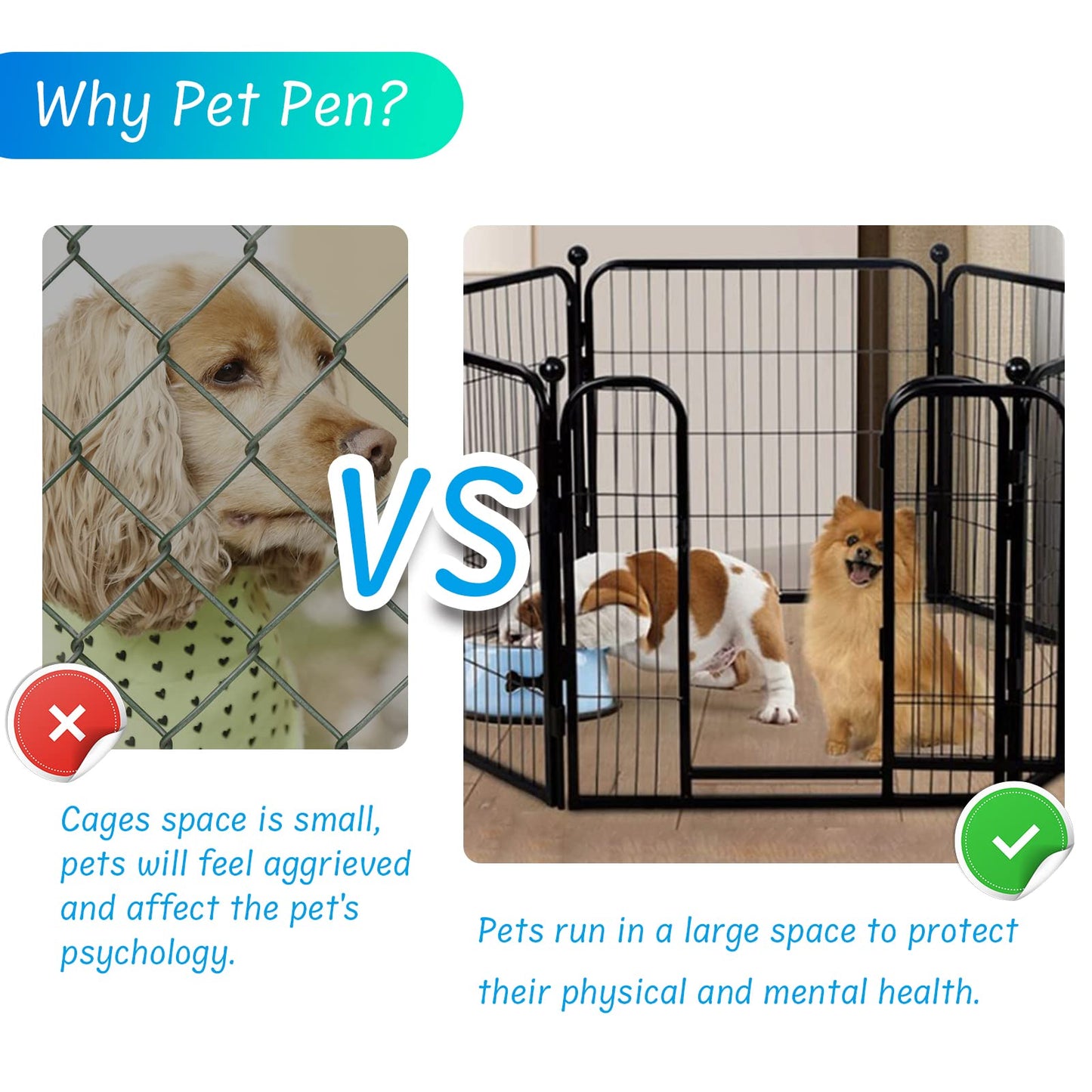 Dog Playpen, 8/16 Panels Dog Pen 32" Height Metal Pet Pen Dog Fence Exercise Pen with Doors for Large/Medium/Small Dogs, Foldable & Portable Animal Pen for Indoor / Outdoor Use