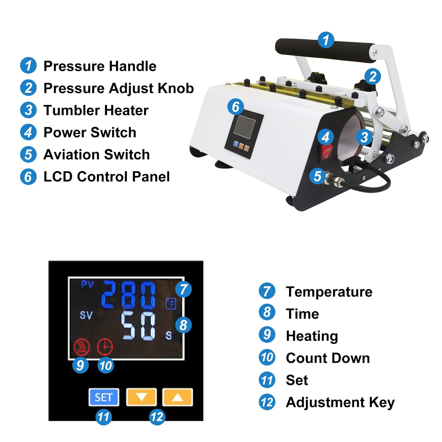 110V Tumbler Heat Press Machine for 30OZ 20OZ, Sublimation Blanks Straight Skinny Glass Cups 11OZ-15OZ Ceramic Mugs DIY Heat Transfer Print, 20 Sheets Paper & Heat Resistant Tape Gloves ( White )