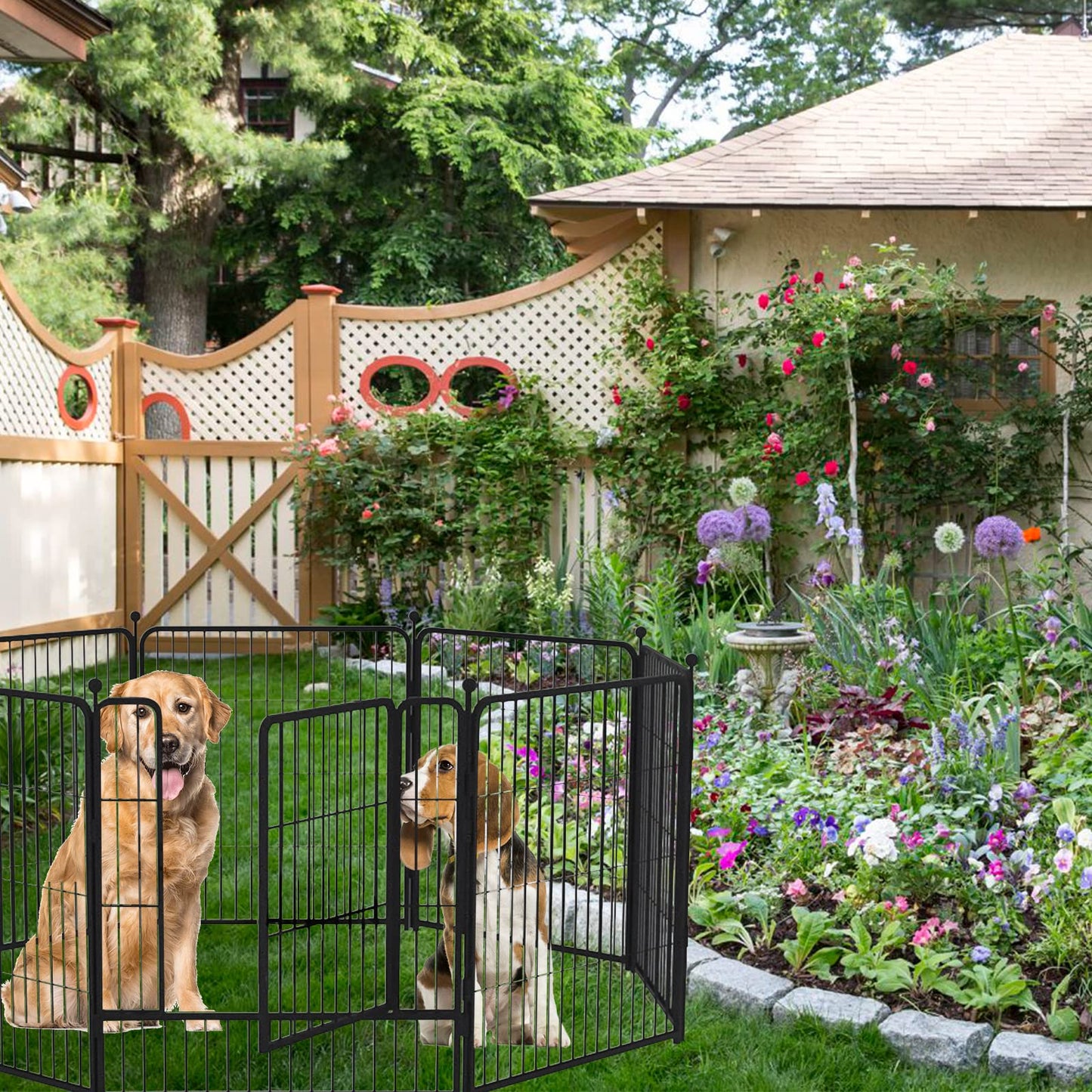 Dog Playpen, 8/16 Panels Dog Pen 32" Height Metal Pet Pen Dog Fence Exercise Pen with Doors for Large/Medium/Small Dogs, Foldable & Portable Animal Pen for Indoor / Outdoor Use