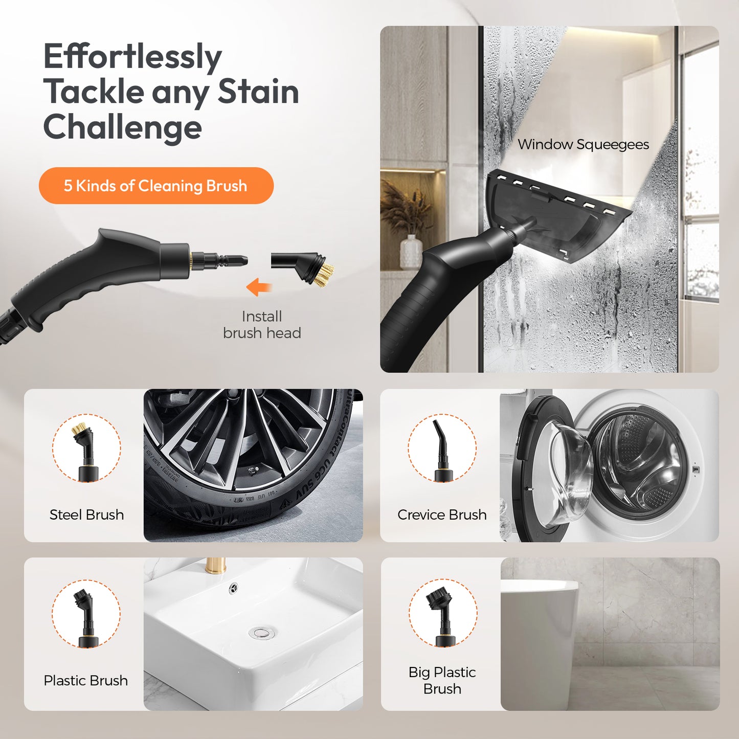 Handheld Steam Cleaner. 2500W Portable High Pressure Steam Cleaner with Multiple Brush Heads, High-Temperature Steam Cleaner for Home Use Kitchen Furniture Bathroom Car (White)