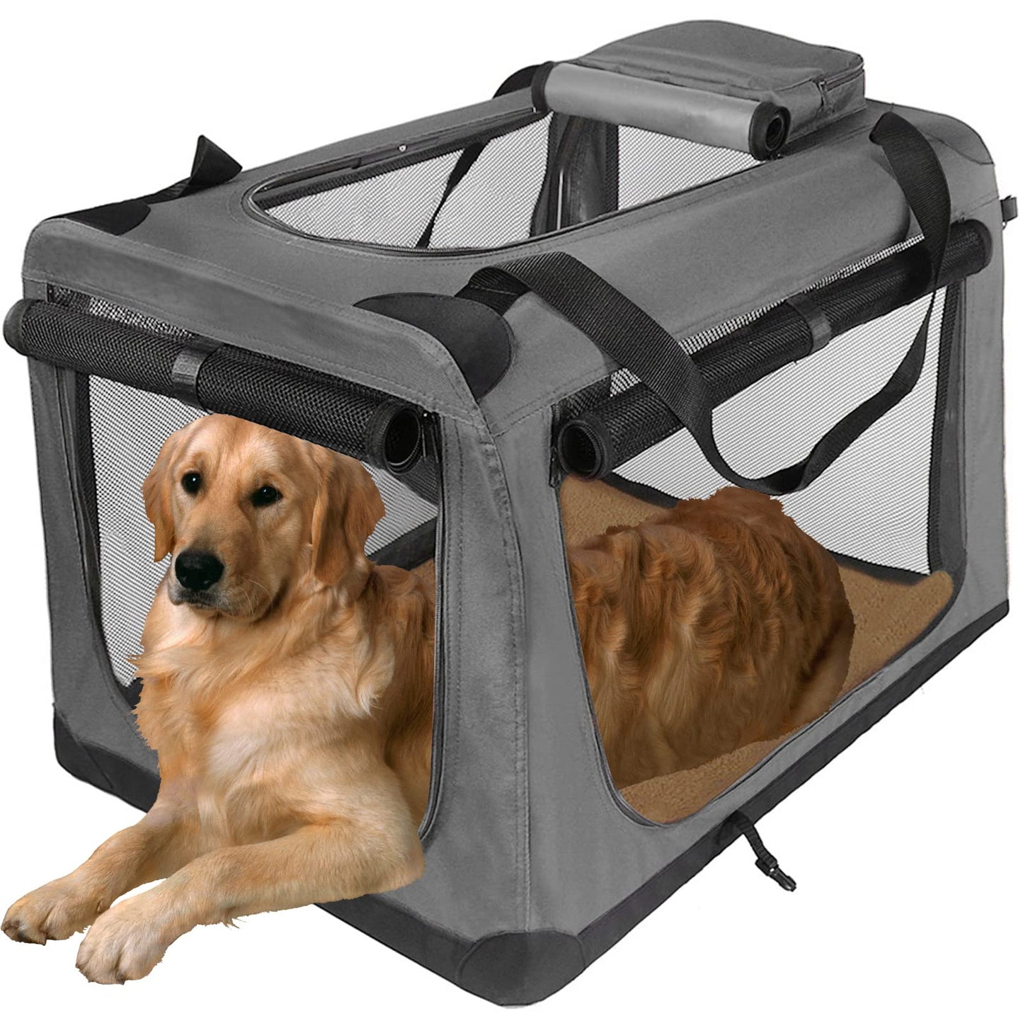 Collapsible Soft Dog Crates for Medium Dog, Folding Travel Crate Portable Pet Crate Perfect for Indoor/Outdoor/Camping/Traveling,Grey, 27.95" L x 20.87" W x 20.87" H