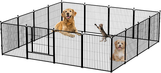 Dog Playpen, 16 Panels Dog Pen 32" Height Metal Pet Pen Dog Fence Exercise Pen with Doors for Large/Medium/Small Dogs, Foldable & Portable Animal Pen for Indoor/Outdoor Use