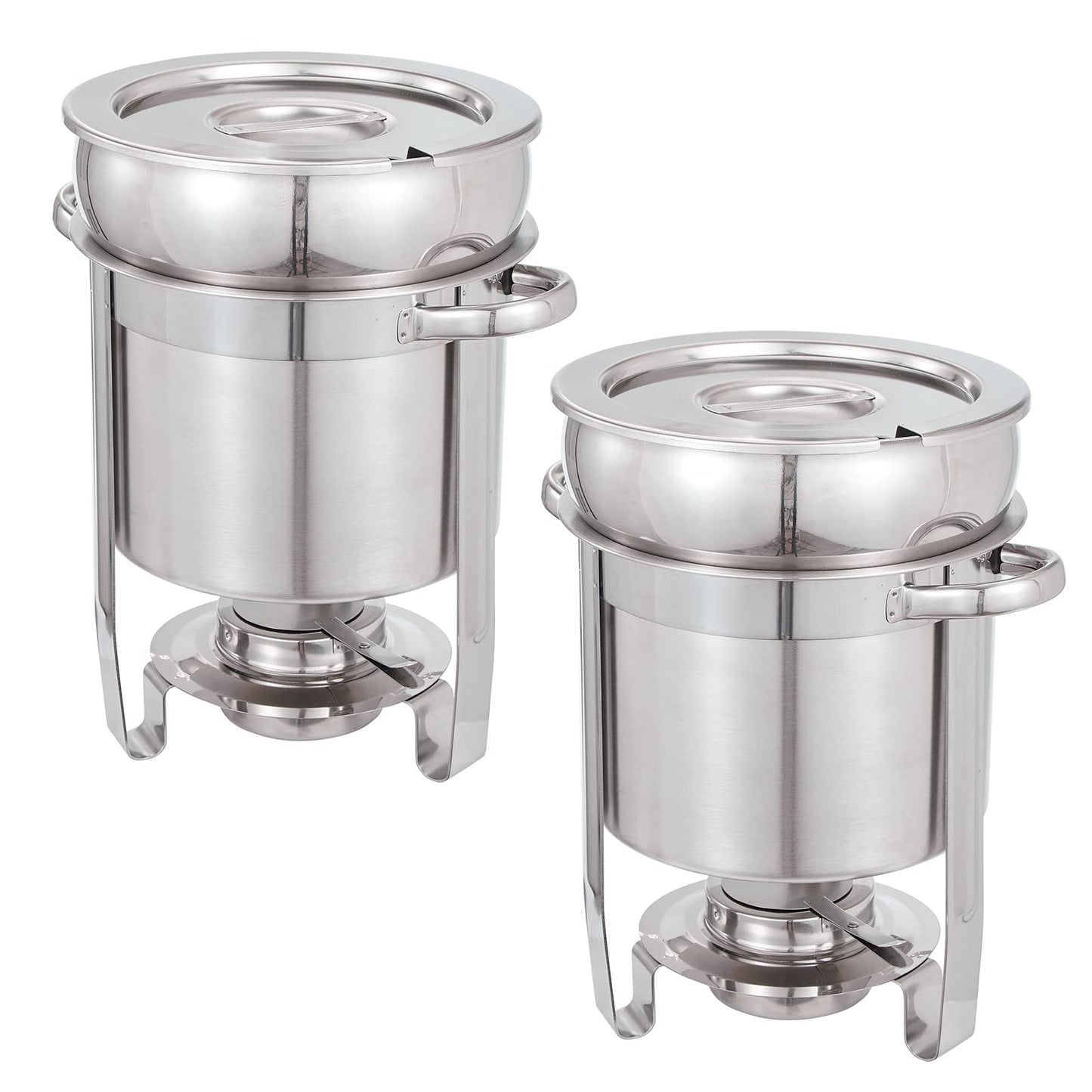 Upgraded 2 Pack Soup Chafer, 7 QT Stainless Steel Round Soup Warmer, Soup Chafer with Pot Lid and Fuel Holder for Parties Buffet Wedding Banquets Commercial Grade