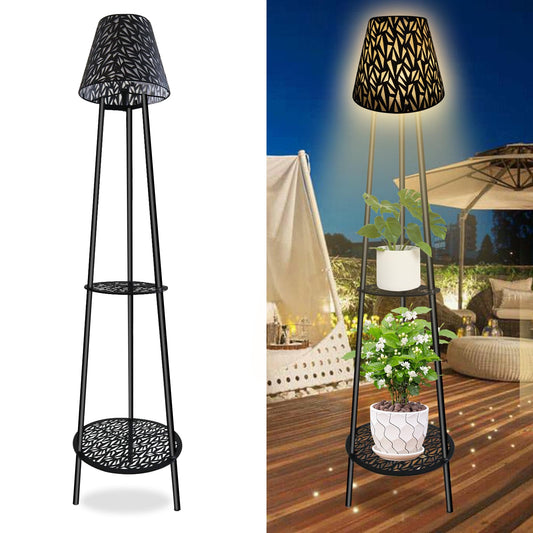 2 Pack Solar Floor Lamps with Plant Stand, 45.4" Waterproof Solar Lantern Lights, Metal Flower Holder Lamps for Garden Yard Deck Porch Patio Decor