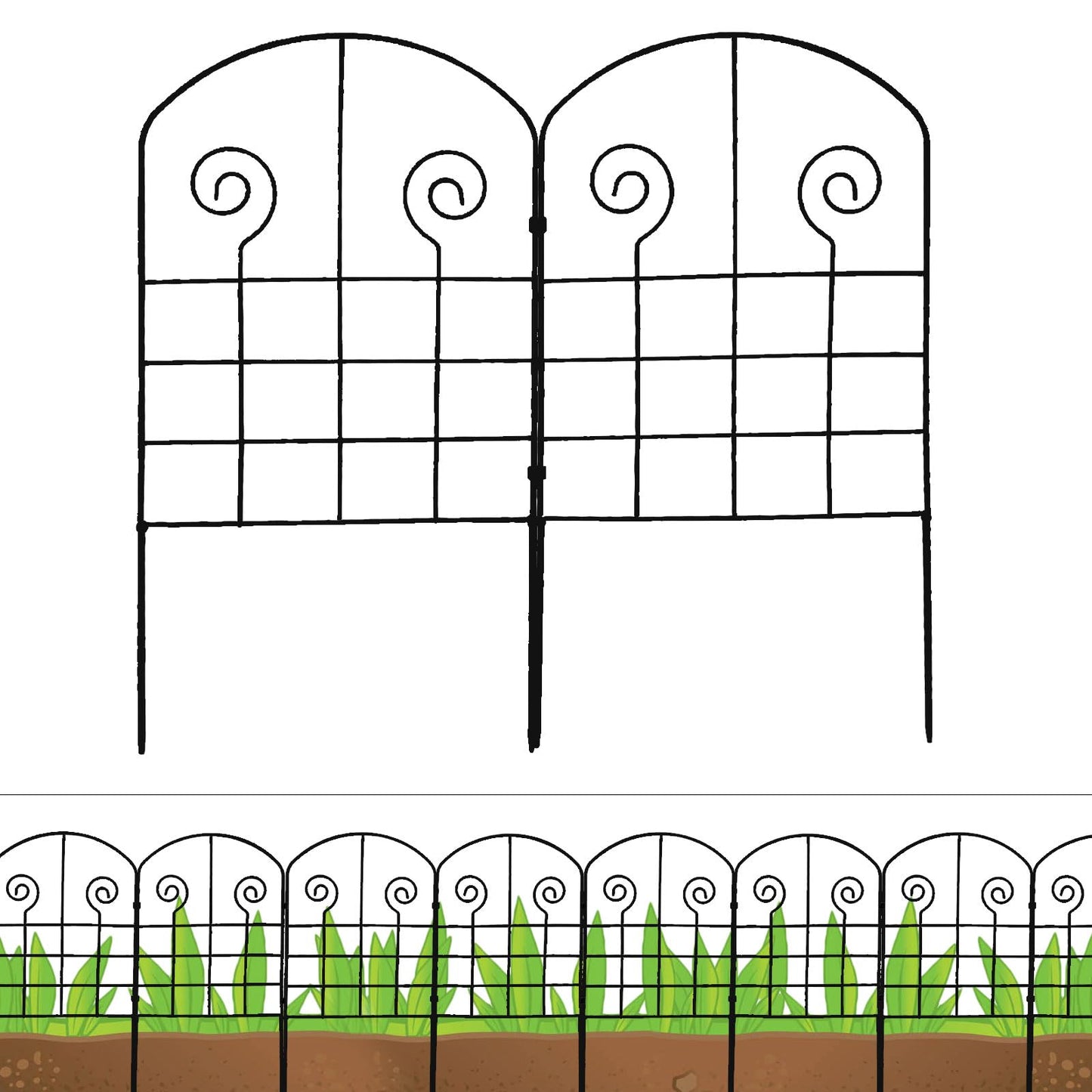 Decorative Garden Fence - 10 Pack, 10ft x 24in Rustproof Metal Wire Panel with Ground Stakes for Animal Barrier, Flower Edging & Outdoor Decor, Arched Design