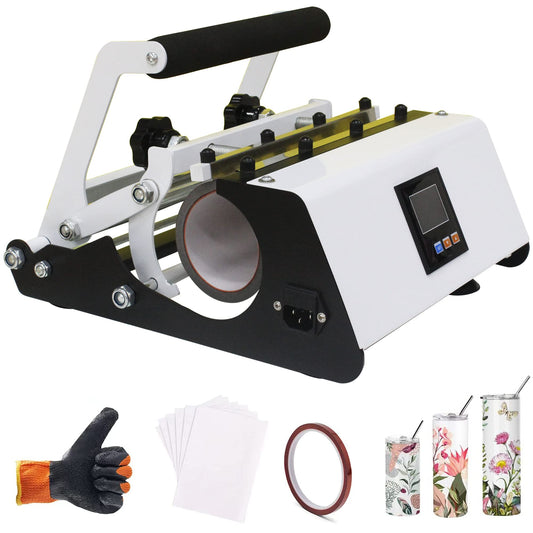 110V Tumbler Heat Press Machine for 30OZ 20OZ, Sublimation Blanks Straight Skinny Glass Cups 11OZ-15OZ Ceramic Mugs DIY Heat Transfer Print, 20 Sheets Paper & Heat Resistant Tape Gloves ( White )