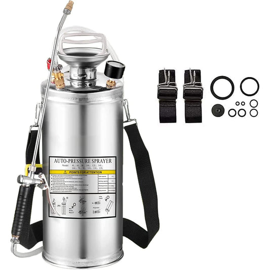 1.5Gal Stainless Steel Pump Up Sprayer Reinforced Hose, Hand Pump Sprayer with Pressure Gauge&Safety Valve, Adjustable Nozzle Suitable for Gardening (1.5 Gallon)