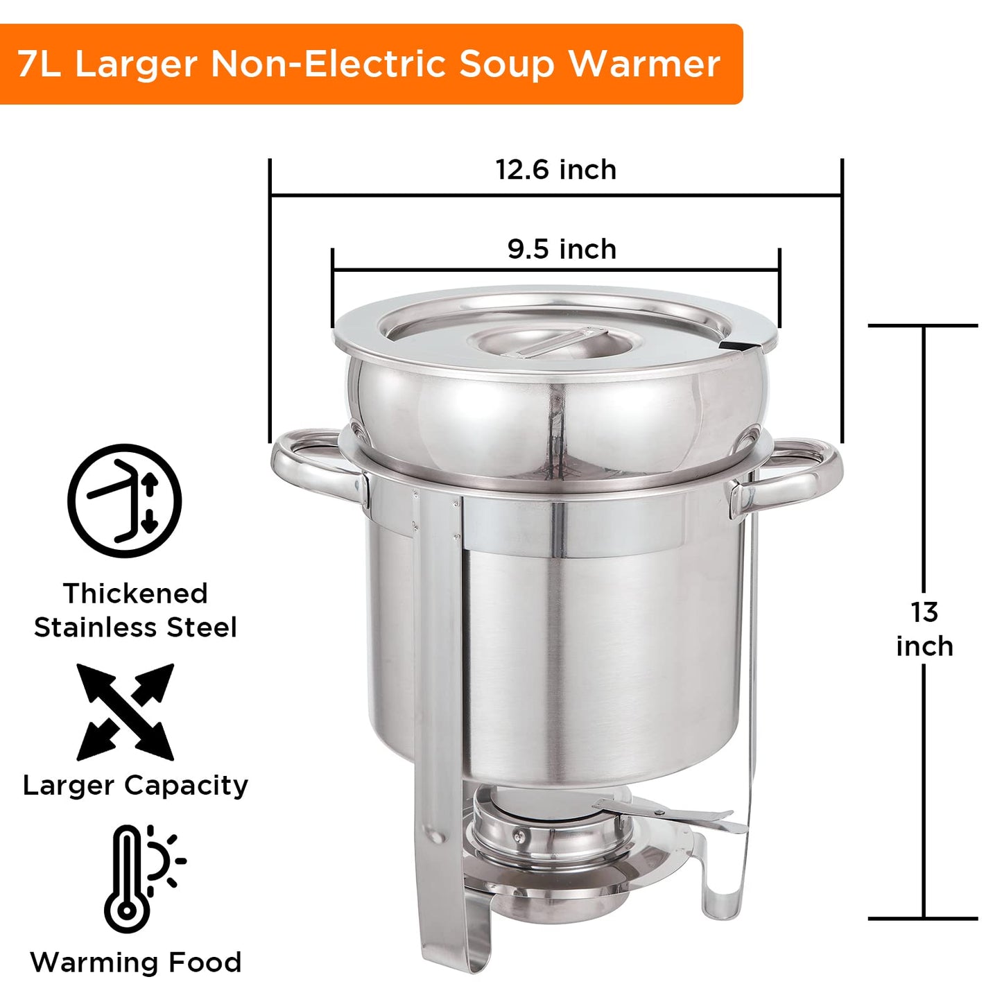 Upgraded 2 Pack Soup Chafer, 7 QT Stainless Steel Round Soup Warmer, Soup Chafer with Pot Lid and Fuel Holder for Parties Buffet Wedding Banquets Commercial Grade