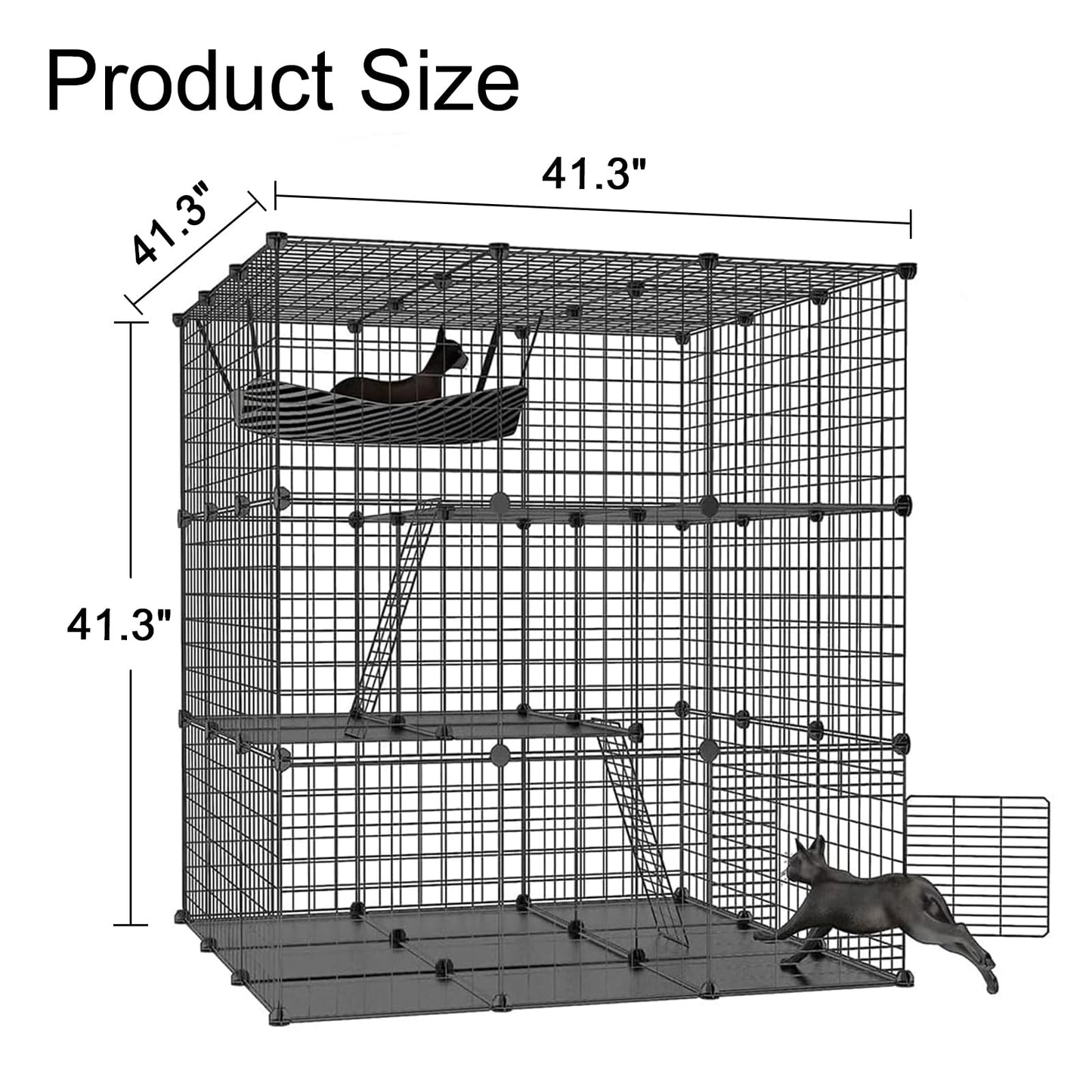 41.3"x41.3"x41.3" DIY Large Cat Cages Indoor, 3-Tier DIY Pet Playpen, Detachable Metal Wire Large Kitten Enclosure with 2 Ladders Exercise Place Ideal for 1-3 Cat for Ferret Bunny Chinchillas