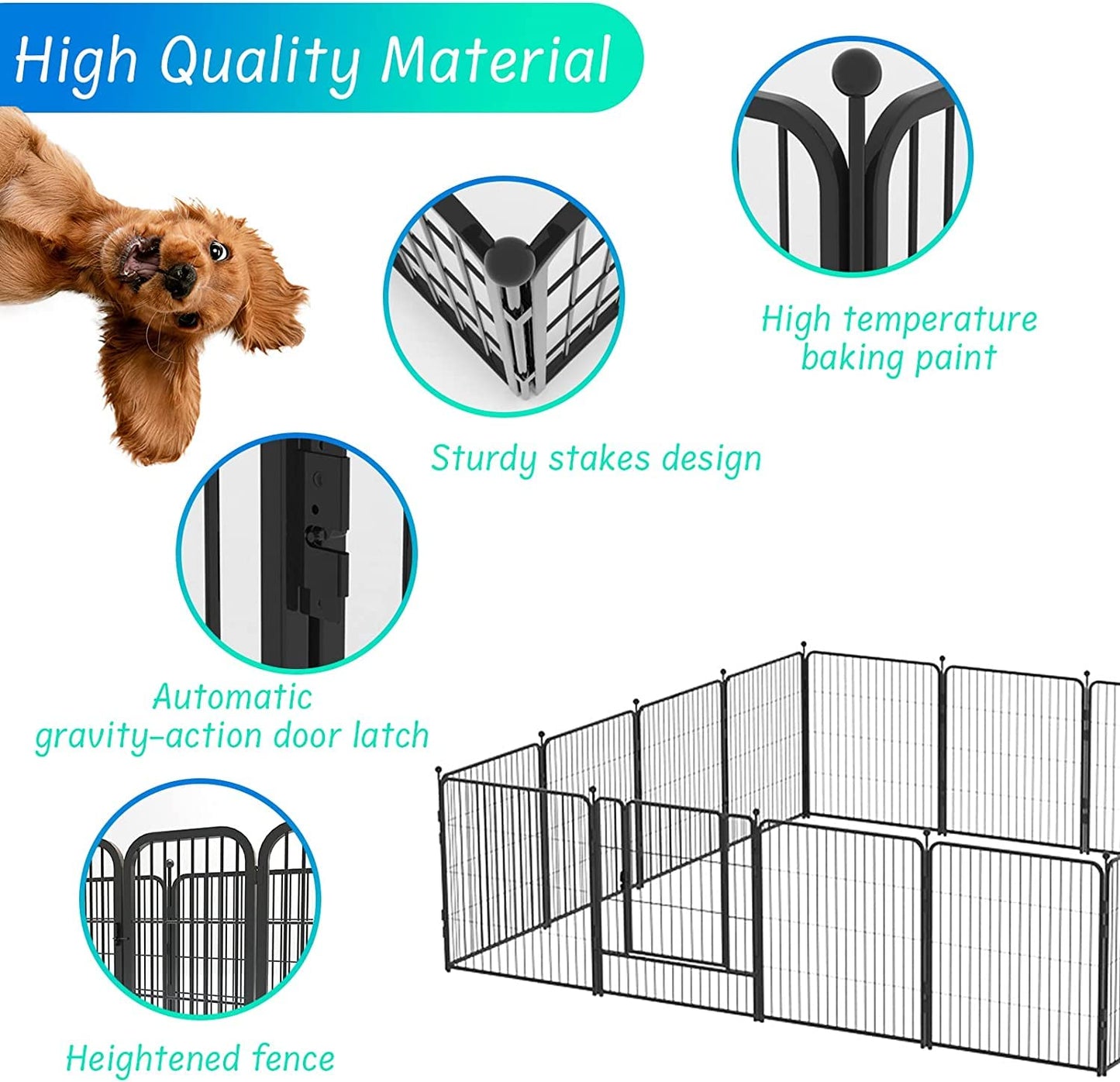 Dog Playpen, 16 Panels Dog Pen 32" Height Metal Pet Pen Dog Fence Exercise Pen with Doors for Large/Medium/Small Dogs, Foldable & Portable Animal Pen for Indoor/Outdoor Use