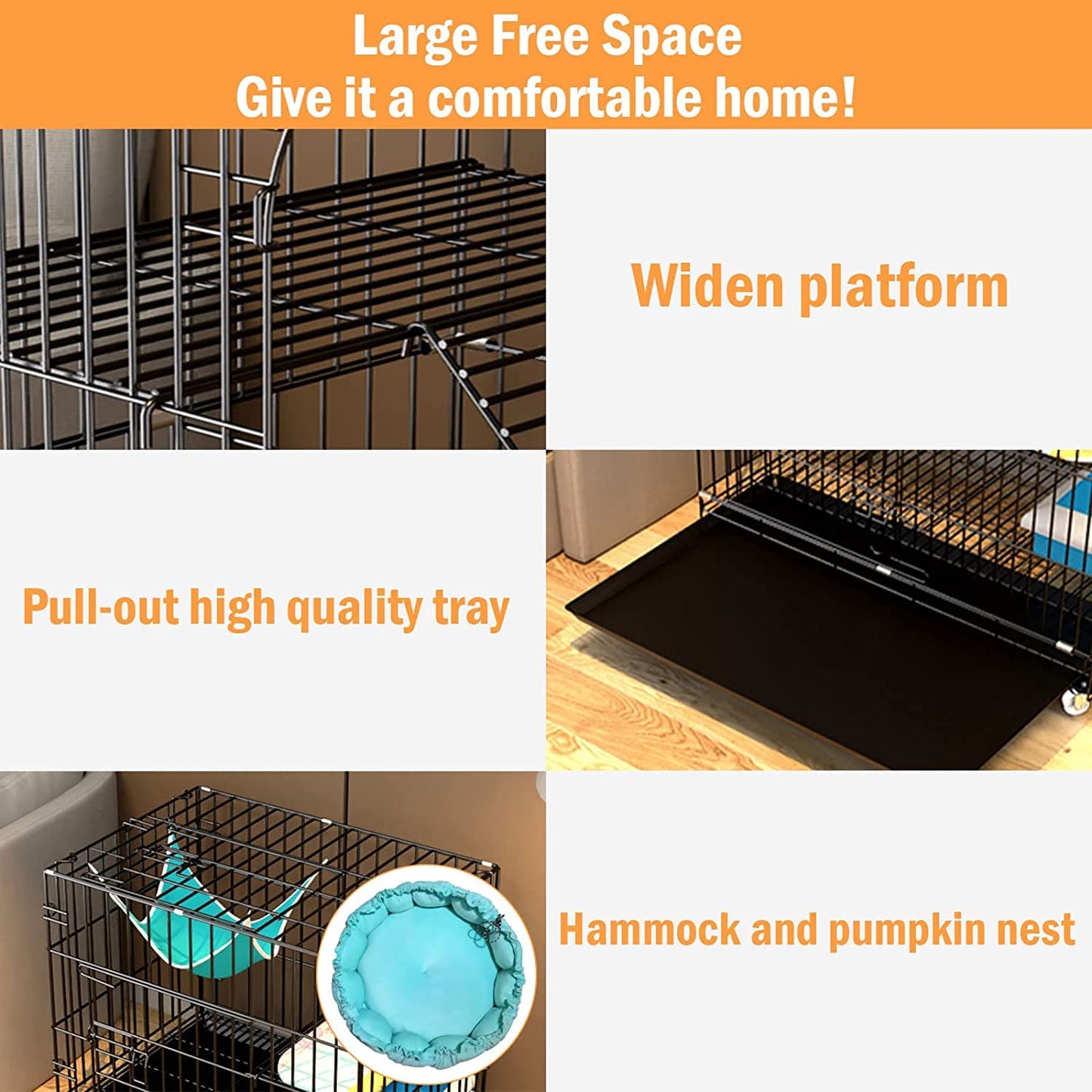 4 Tiers Cat Cage Metal Playpen Crate 45 Inch Large Kennel Enclosure Metal Cage Indoor Outdoor with 2 Doors & 1 Hammock &2 Ladder Suitable for Pet Cat,Ferret,Bunny and Chinchillas