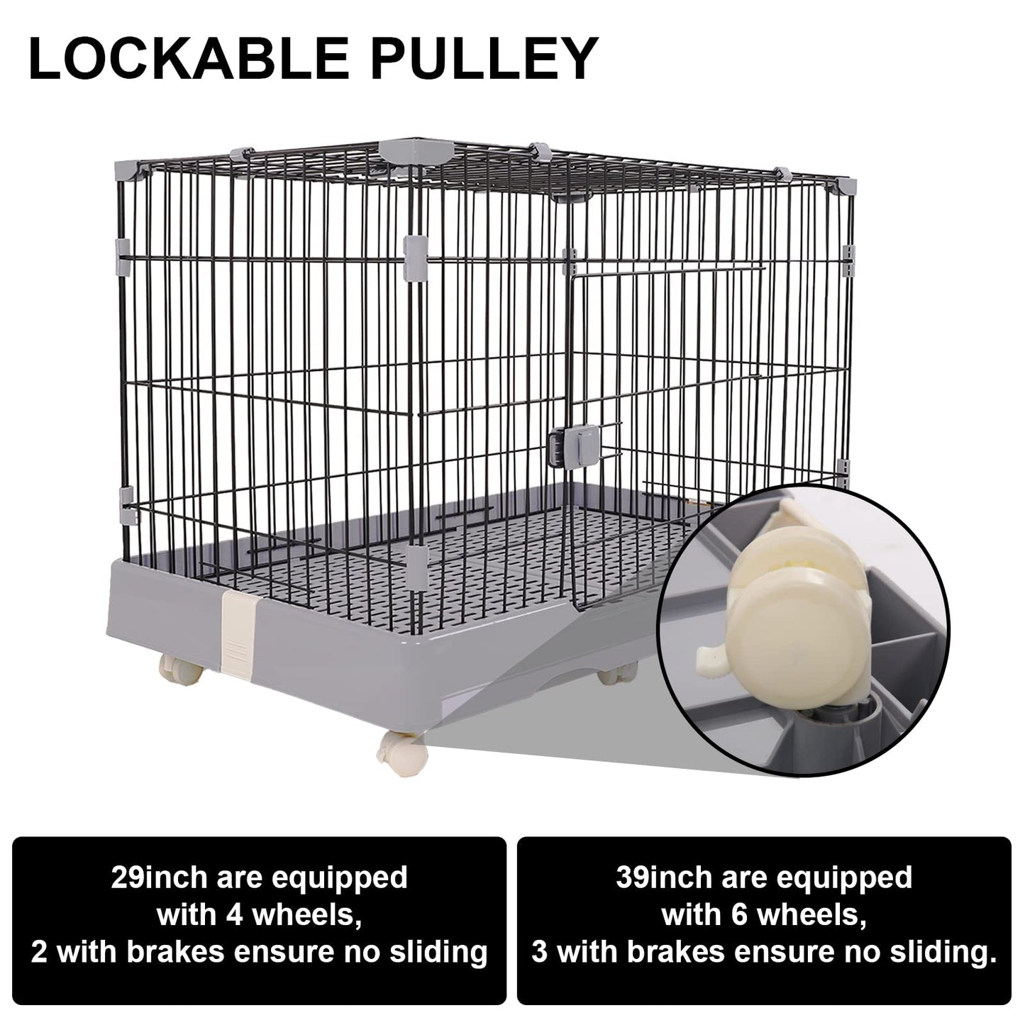 Cat Dog Crate Pet Kennel Steel Wire Small Animal Crate for Rabbit with Drawer Leak-Proof Tray, Double Door, 29 Inch