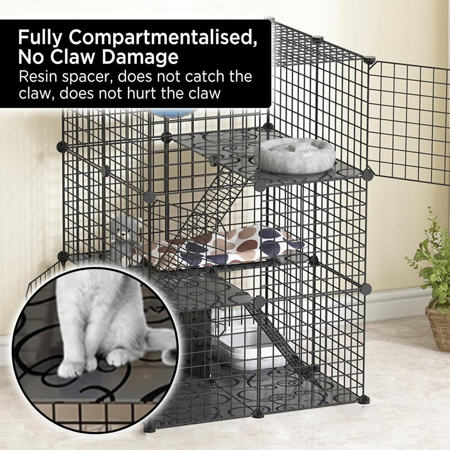 41.3"x41.3"x41.3" DIY Large Cat Cages Indoor, 3-Tier DIY Pet Playpen, Detachable Metal Wire Large Kitten Enclosure with 2 Ladders Exercise Place Ideal for 1-3 Cat for Ferret Bunny Chinchillas