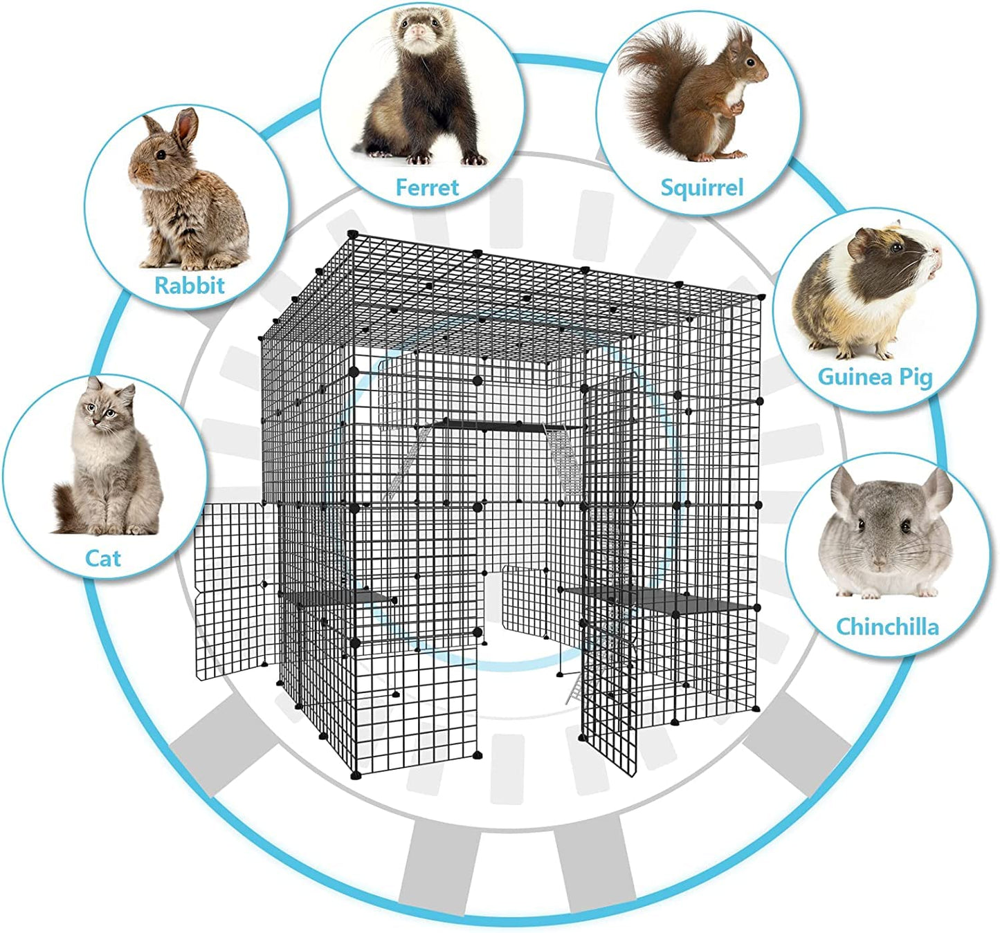 DIY Large Cat Cages Indoor,DIY Kennel Playpen.Detachable Metal Wire Large Cat Cage Exercise Place Ideal for 1-3 Cat,Comes with A Ladder Suitable for Ferret,Bunny and Chinchillas(55"x55"x55")