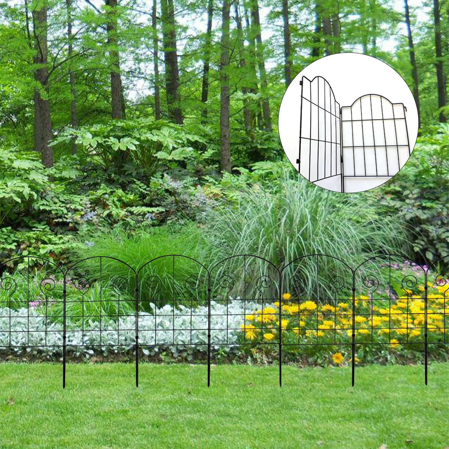 Decorative Garden Fence - 10 Pack, 10ft x 24in Rustproof Metal Wire Panel with Ground Stakes for Animal Barrier, Flower Edging & Outdoor Decor, Arched Design