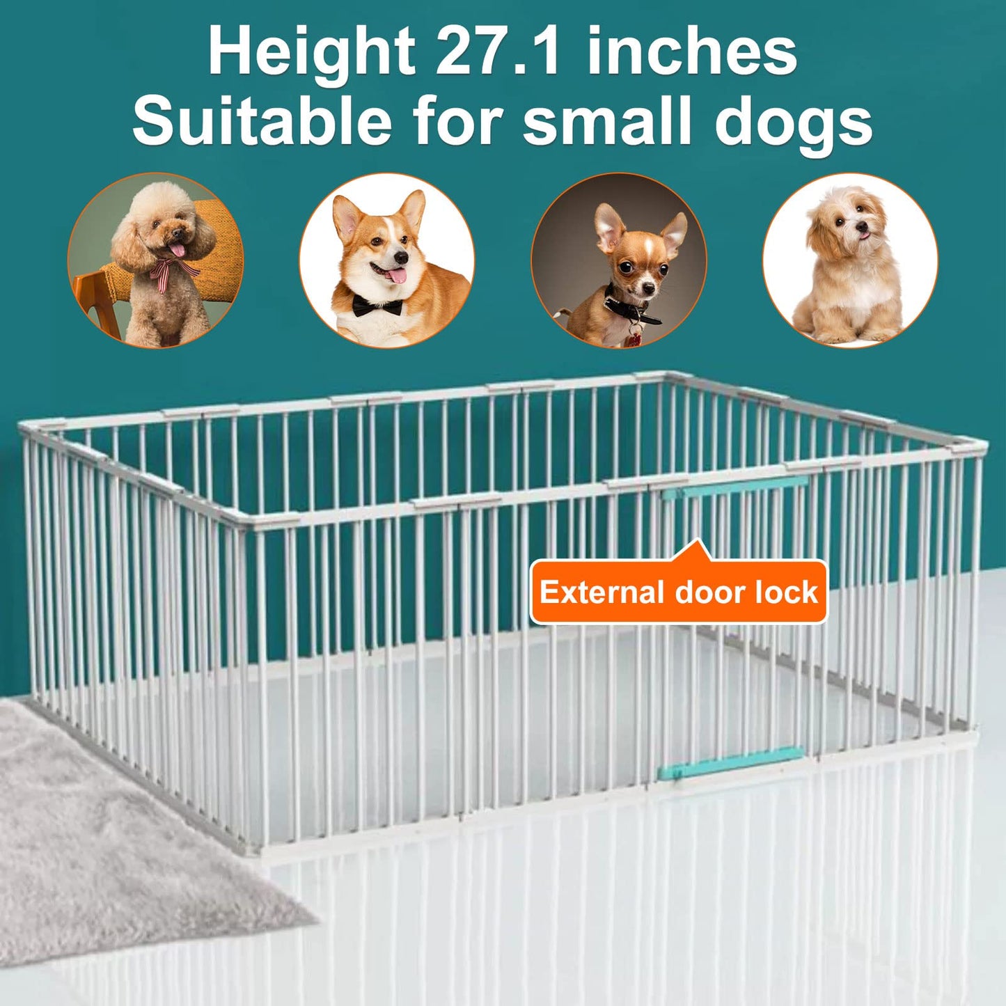 Pet Dog Playpen,DIY Small Animal Playpen,27.5-inch Tall Pet Pen Fence Enclosure with Gate for Indoor & Outdoor Portable Yard Fence (8 Panels)