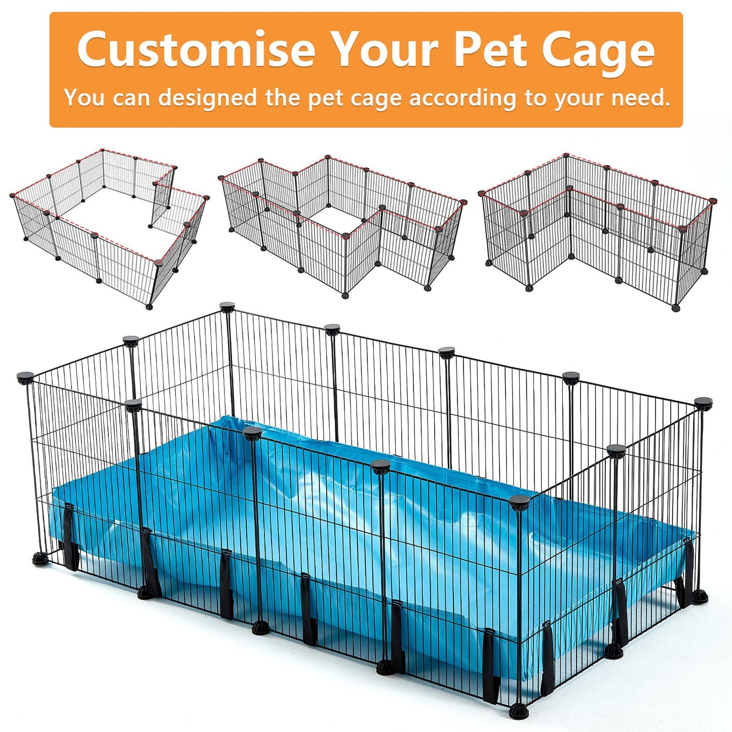 Guinea Pig Cage 48" x24'' with Bottom Mat, 8 Sq Ft Expandable Guinea Pig Playpen with Waterproof PVC Liner Small Animals Indoor House Cage for Hamster Hedgehog Bunny (12 x Cage Panels)