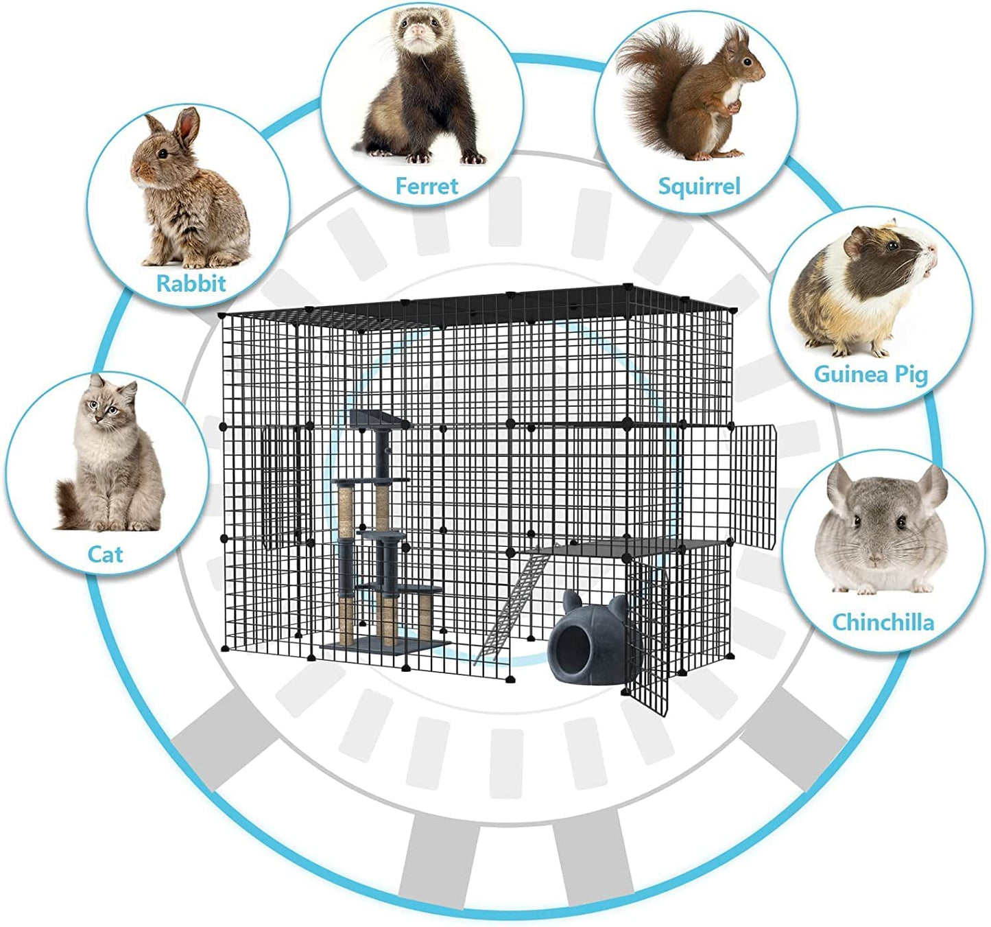 DIY Large Cat Cages Indoor,DIY Kennel Playpen.Detachable Metal Wire Large Cat Cage Exercise Place Ideal for 1-4 Cat,Comes with A Ladder Suitable for Ferret,Bunny and Chinchillas (69*69*28in)