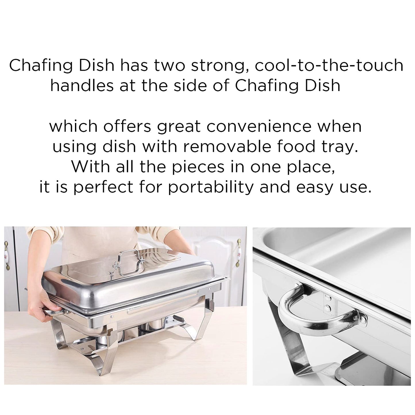 Pack of 4 Chafing Dish 8 Quart Stainless Steel Foldable Rectangular Chafer Full Size Food Pan Fuel Holder and Lid Food Warmers for Pary Banquet Buffets