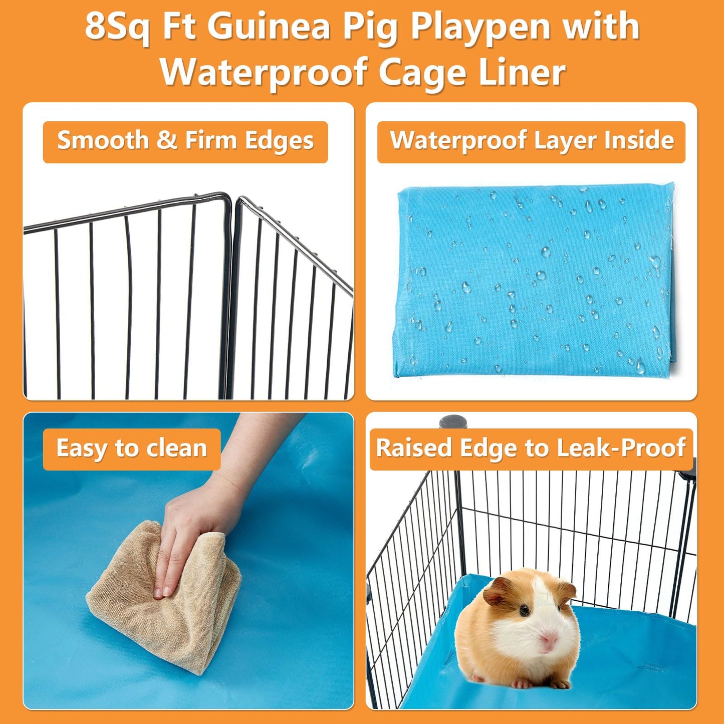 Guinea Pig Cage 48" x24'' with Bottom Mat, 8 Sq Ft Expandable Guinea Pig Playpen with Waterproof PVC Liner Small Animals Indoor House Cage for Hamster Hedgehog Bunny (12 x Cage Panels)