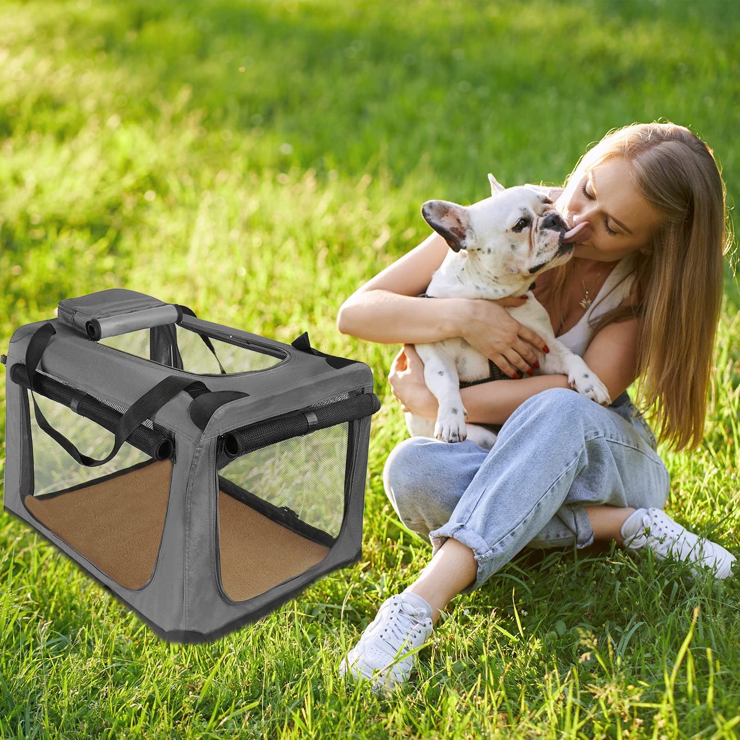 Collapsible Soft Dog Crates for Medium Dog, Folding Travel Crate Portable Pet Crate Perfect for Indoor/Outdoor/Camping/Traveling,Grey, 27.95" L x 20.87" W x 20.87" H