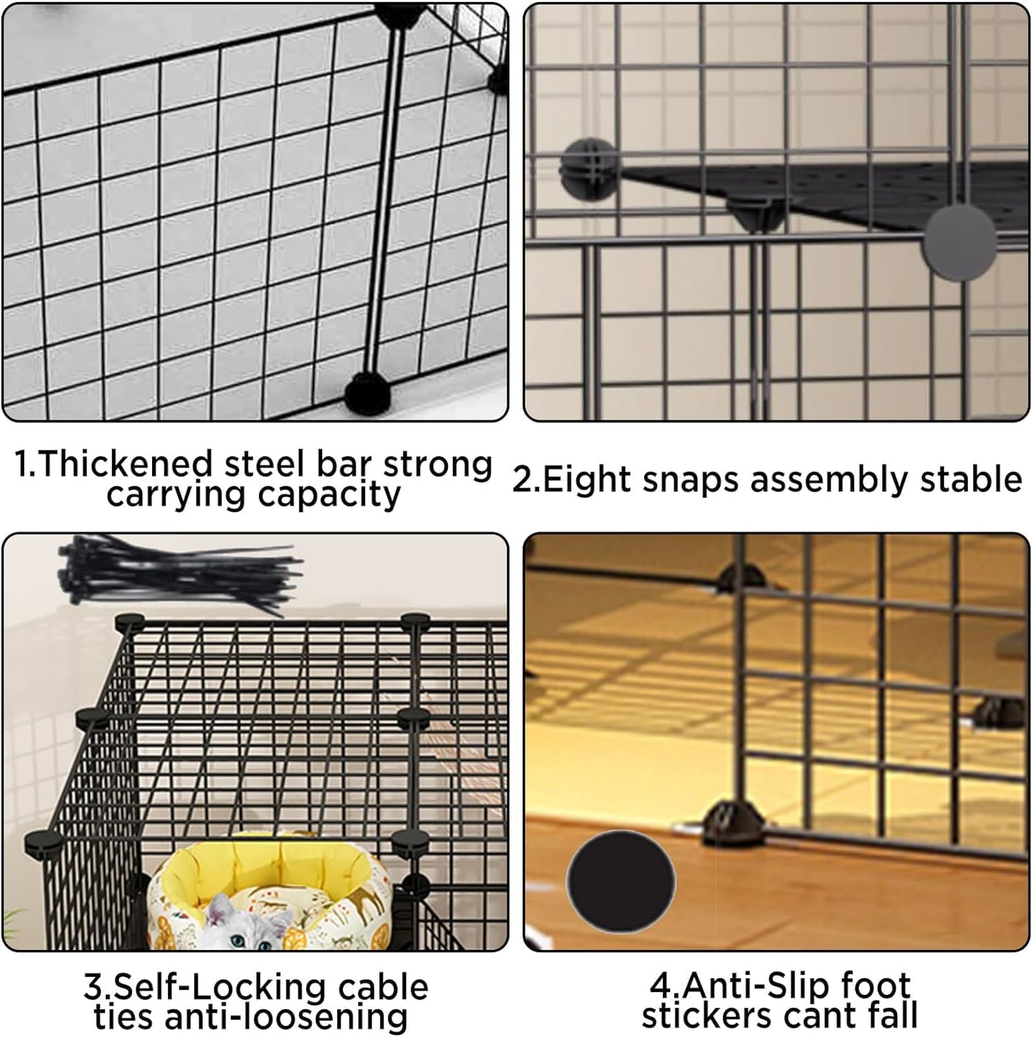 41.3"x41.3"x41.3" DIY Large Cat Cages Indoor, 3-Tier DIY Pet Playpen, Detachable Metal Wire Large Kitten Enclosure with 2 Ladders Exercise Place Ideal for 1-3 Cat for Ferret Bunny Chinchillas