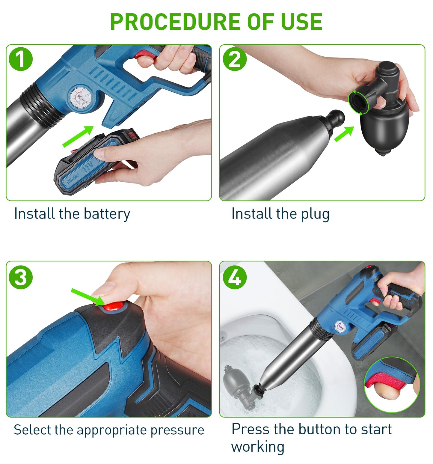 Electric Toilet Plunger, Drain Clog Remover Power Plunger, High Pressure Air Drain Blaster, Heavy Duty Plunger Tool With Real-Time Barometer & Battery For Toilet, Sink, Floor Drain, Sewer,Clogged Pipe