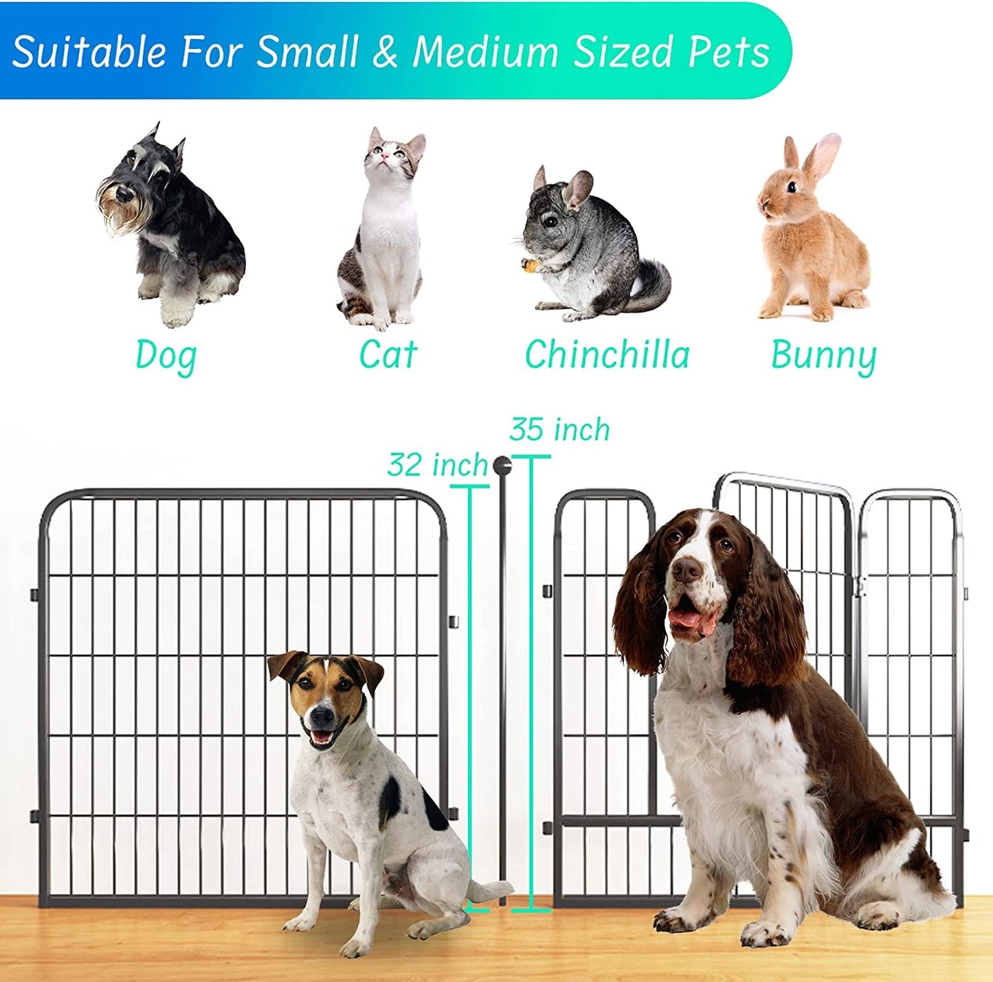 Dog Playpen, 16 Panels Dog Pen 32" Height Metal Pet Pen Dog Fence Exercise Pen with Doors for Large/Medium/Small Dogs, Foldable & Portable Animal Pen for Indoor/Outdoor Use