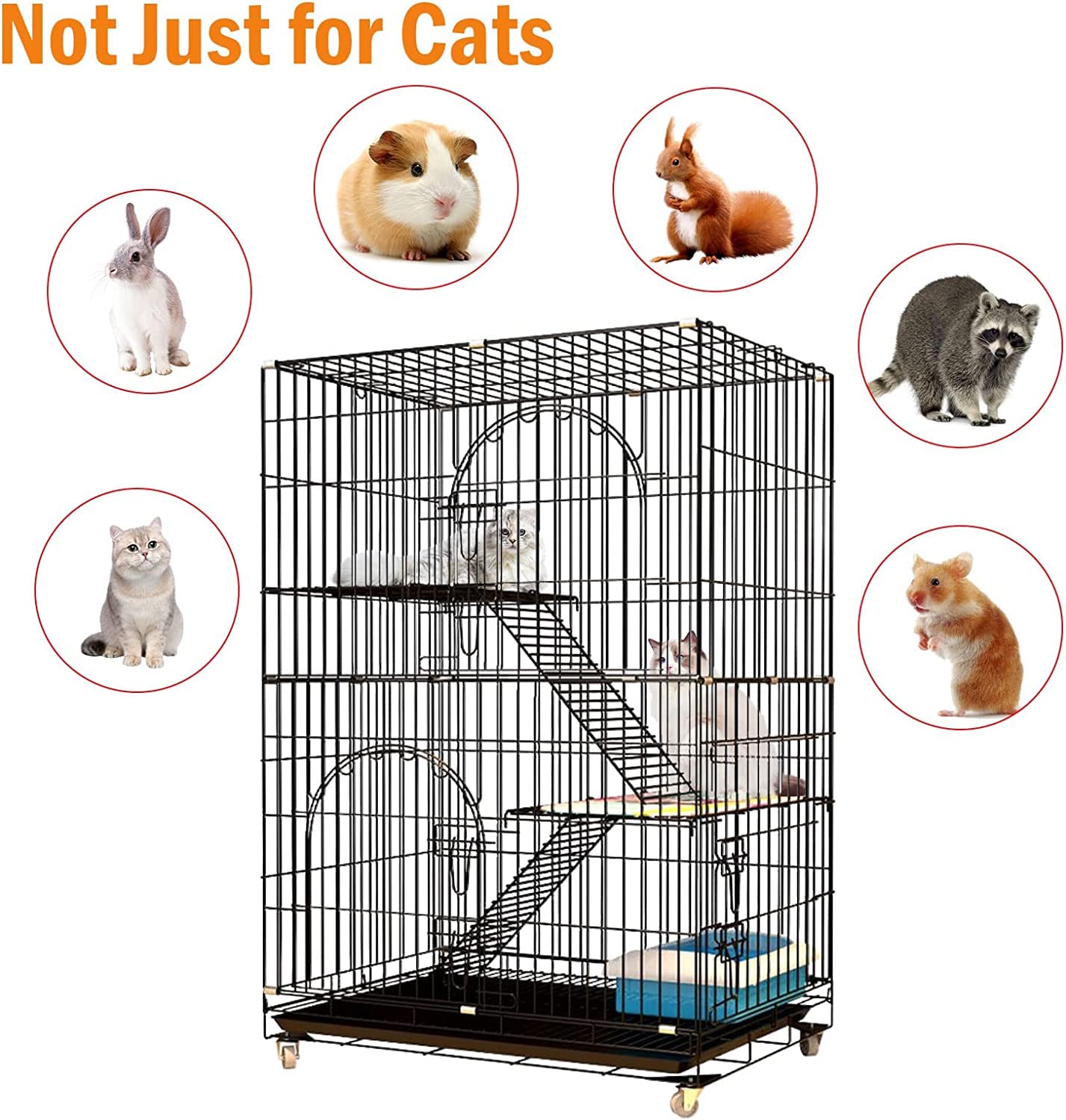 4 Tiers Cat Cage Metal Playpen Crate 45 Inch Large Kennel Enclosure Metal Cage Indoor Outdoor with 2 Doors & 1 Hammock &2 Ladder Suitable for Pet Cat,Ferret,Bunny and Chinchillas