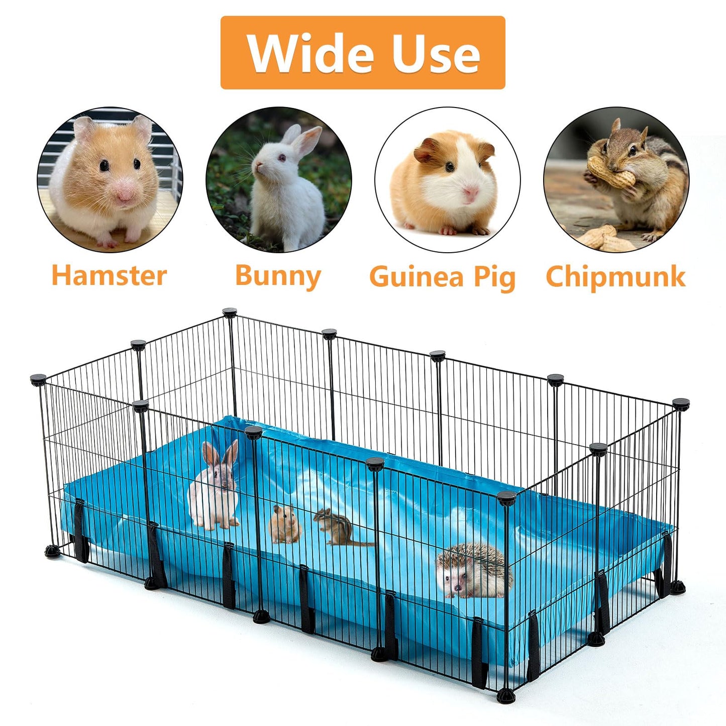 Guinea Pig Cage 48" x24'' with Bottom Mat, 8 Sq Ft Expandable Guinea Pig Playpen with Waterproof PVC Liner Small Animals Indoor House Cage for Hamster Hedgehog Bunny (12 x Cage Panels)